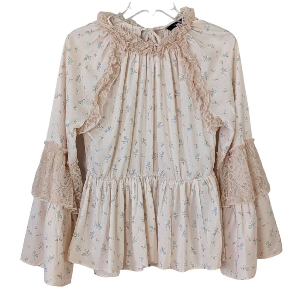 Walter Baker Pink Floral Ruffle Lace Peplum Blouse